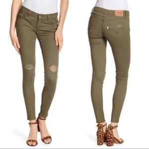 Levi's 535 Super Skinny Mud-Rise Distressed Jeans - Olive Green - Lightly Worn